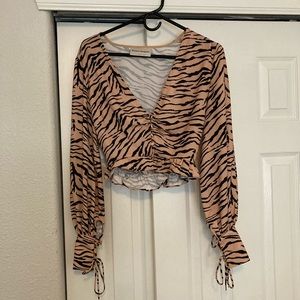 Finders Keepers Long Sleeve Tiger Print Blouse